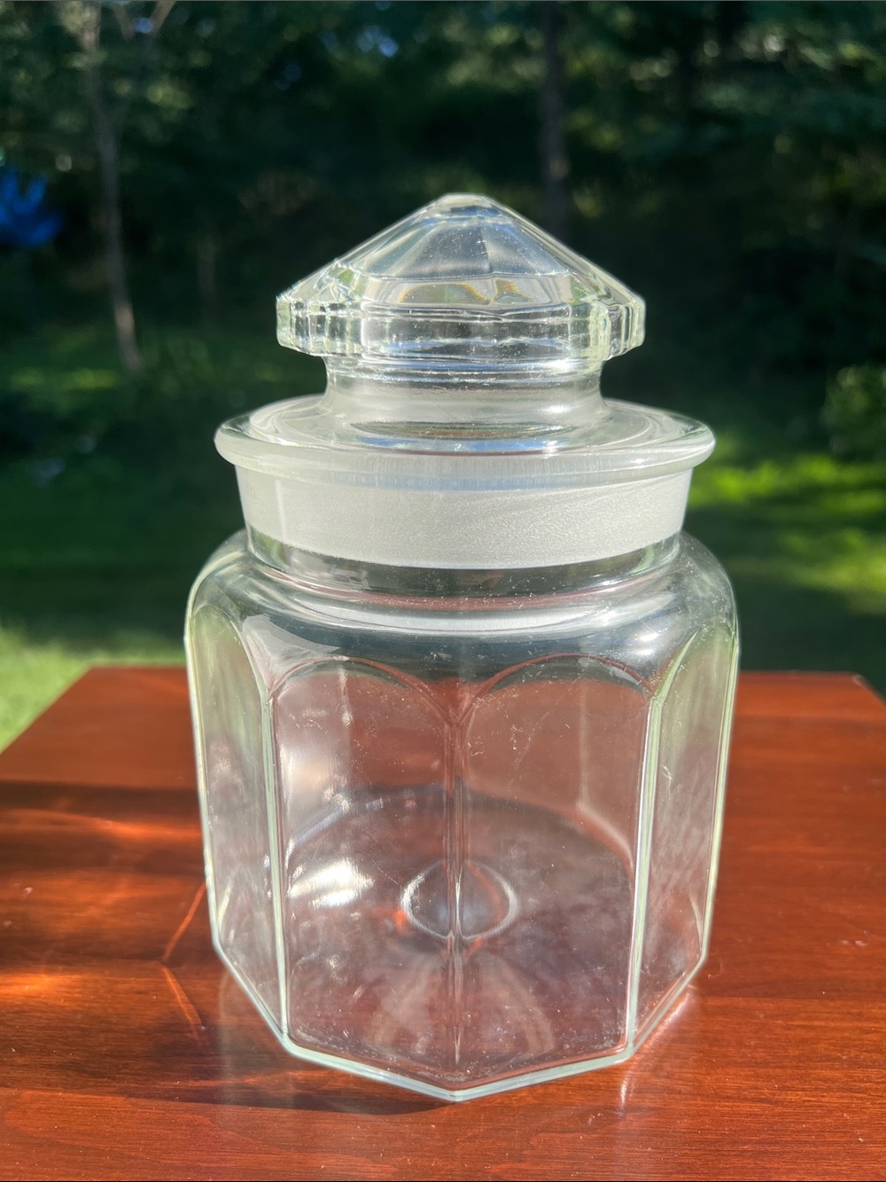 Vintage LE Smith Clear Glass 10 Panel Apothecary Jar Cookie Jar Storage MCM